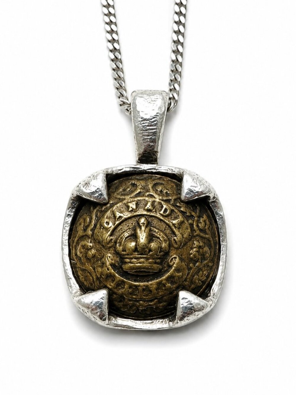 Vintage Canadian Military Crown Button Necklace – Sterling Silver